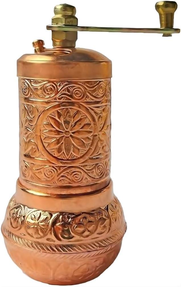 Handmade Turkish Brass Pepper Salt Spice Grinder Mill Set - ISO 9001 Certified - 4'' Shiny Copper