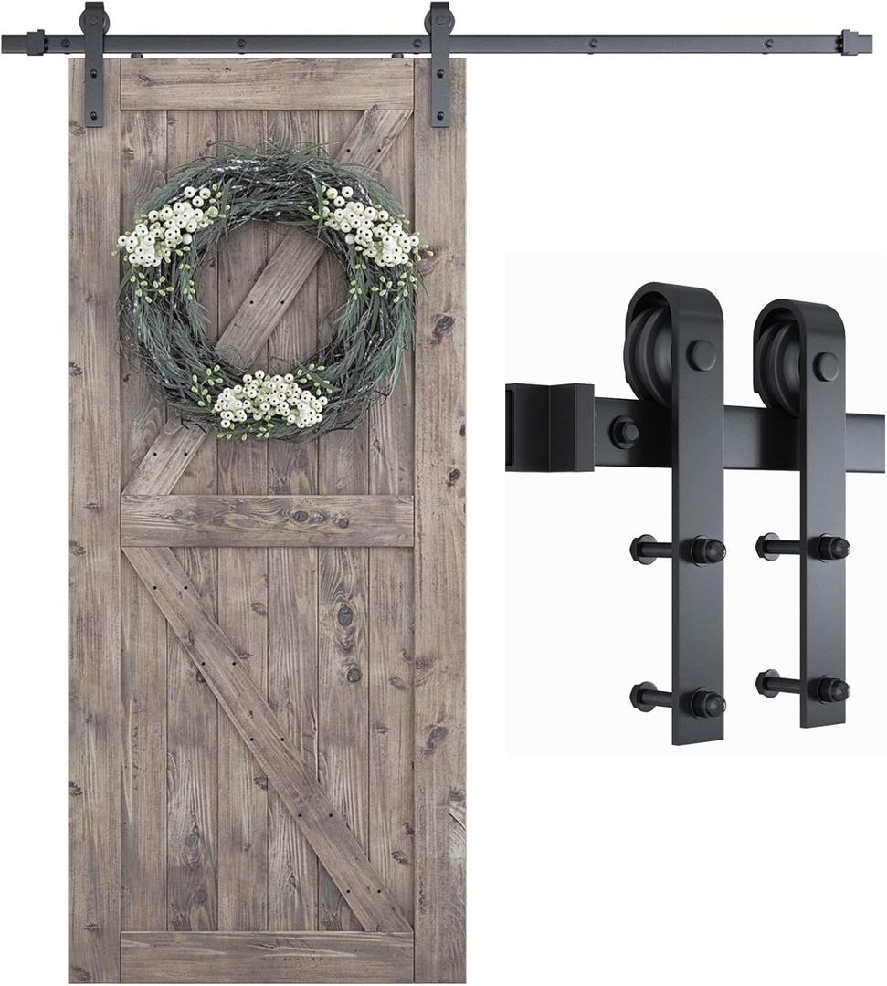 SMARTSTANDARD 6.6 Feet Heavy Duty Sturdy Sliding Barn Door Hardware Kit -Smoothly and Quietly -Easy to Install -Includes Step-by-Step Installation Instruction Fit 40" Wide Door Panel (J Shape Hanger)