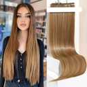 REECHO Clip in Hair Extensions, Hair Extensions Thick Long Lace Weft Lightweight Synthetic Hairpieces for Women 24 Inch-240 Gram(Pack of 5), Light Brown with Highlights