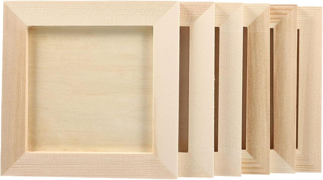 6Pcs DIY Wooden Picture Frames, 4. 7x4. 7 inch Unfinished Picture Frames Wood Photo Frames for Adults Arts Crafts DIY Painting Projects
