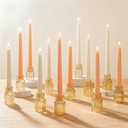 Amber Glass Taper Candle Holders Set of 12, Small Tapered Candlestick Holders in Bulk, Modern Short Candle Sticks for Dining Table Centerpiece Wedding Christmas Party & Holiday Decorations
