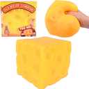 Extra Large Squishy Squeeze Cheese Block, Gag Gifts Funny Adult, 4.25 Inch Giant Stress Ball, Fidget Sensory Toy for Kids
