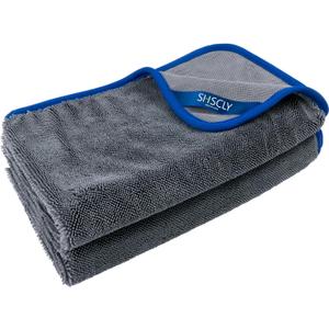 SHSCLY Microfiber Car Drying Towel Super Absorbent Twist Pile Car Towels Rapid Drying Large Cleaning Lint-Free Detailing Cloth Gray 24 x 20 Inches Pack of 2 (Gray With Blue Edge)