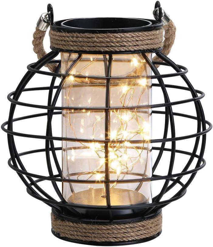JHY DESIGN Metal Cage LED Lantern Battery Powered,7.3" Tall Cordless Accent Light with 20pcs Fairy Lights.Great for Weddings, Parties, Patio, Events for Indoors/Outdoors. (Brown)