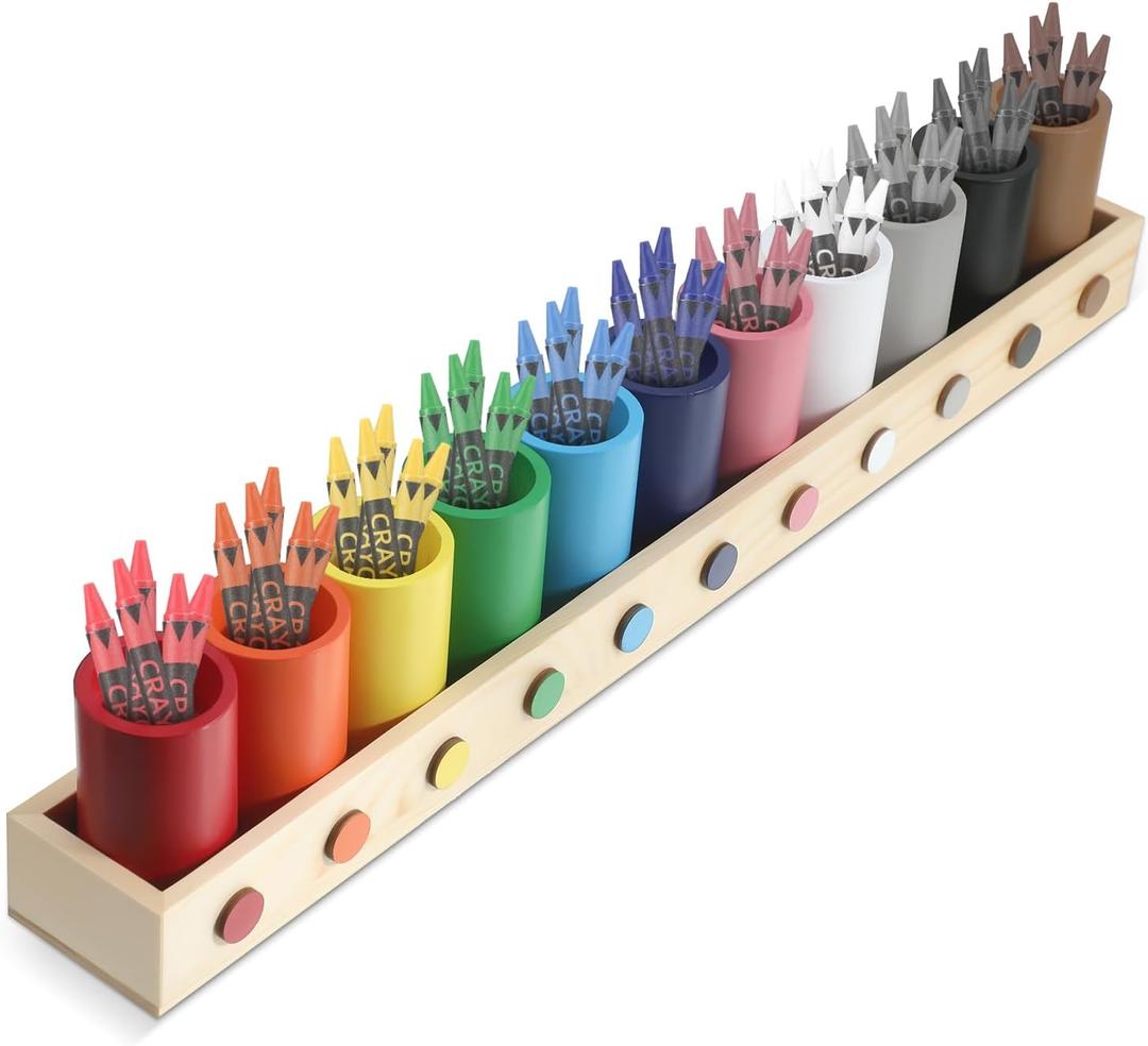 Threehoney Crayon Holder Organizer for Kids Wooden Colored Pencil Holder Pen Container Marker Organizer for Classroom Office School Stationery Art Storage Supplies, 11 Cups on a Stand