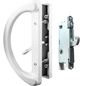 Patio Door Handle Set + Mortise Lock 45 Perfect Replacement for Sliding Glass Door Fits 3-15/16 Screw Hole Spacing, Non-keyed with Latch Locks, White Diecast, Reversible Design(Non-Handed)