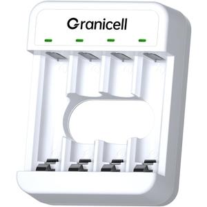 Granicell 4 Bay AA and AAA Battery Charger, Independent Slot,USB High-Speed Charging, for Ni-MH/Ni-CD Rechargeable Batteries, Adapter-Free