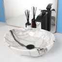 White Marbling Bathroom Vessel Sink With Black Faucet And Drain 16"x13" Oval Vessel Sink Ceramic Basin Bowl White Black Marble Bathroom Sinks Above Counter Bowl Sinks For Bathroom, 16x13x5.5 inches