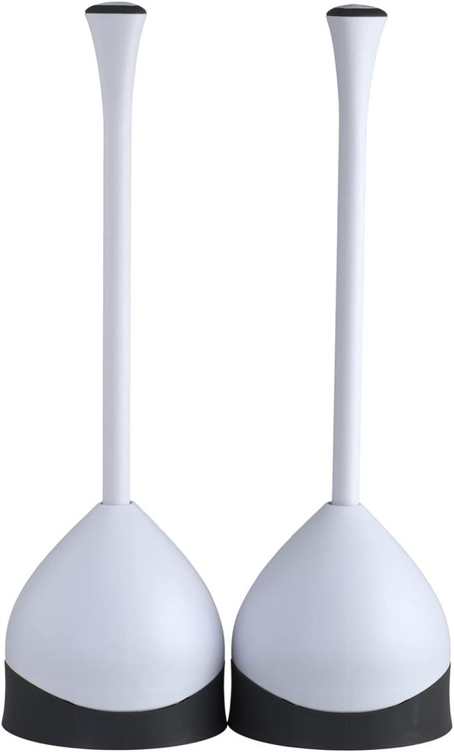 Clorox Toilet Plunger with Hideaway Caddy, Set of 2  for Bathroom Organization and Storage, Bathroom Accessories, Toilet Unclogger, with Holder, White
