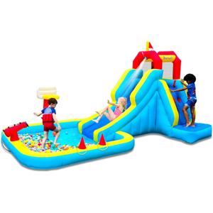 Inflatable Water Slide, Blow Up Water Slide with Climbing Wall, Water Slide for Kids Backyard with Basketball Hoop, Water Cannon and Splash Pool, 7 x 8 x 13.08 feet
