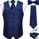 DiBanGu Men's Silk Paisley Vest and Necktie Set 6PCS Pre-tied Bow Tie Formal Waistcoat for Wedding Party, Medium
