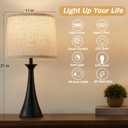 Touch Lamp for Living Room Bedroom, 21" Table Lamps Set of 2 with USB C+A Ports, Touch Bedside Lamps for Nightstand with 3 Way Dimmable, 2 LED Bulbs Included, Black