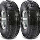 (2 Pack) 10 Inch Solid Polyurethane Tire 4.10/3.50-4 Tire, 10" Flat Free Wheels with 5/8" Bearings, 2.2" Offset Hub for Garden Cart, Hand Truck, Lawn Cart, Mower