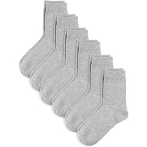 COTTON DAY Unisex Little Kids Youth Boys Girls Soft Cotton Crew Dress Socks Seamless Toe Black White Gray Navy 6 Pack (Medium, Plain Lt. Gray)