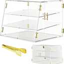 3-Tier Slanted Acrylic Bakery Display Case, 21"17"17" Commercial Countertop Pastry Showcase with Automatic-Closing Rear Doors for Donuts, Bagels, Macarons, Cupcakes