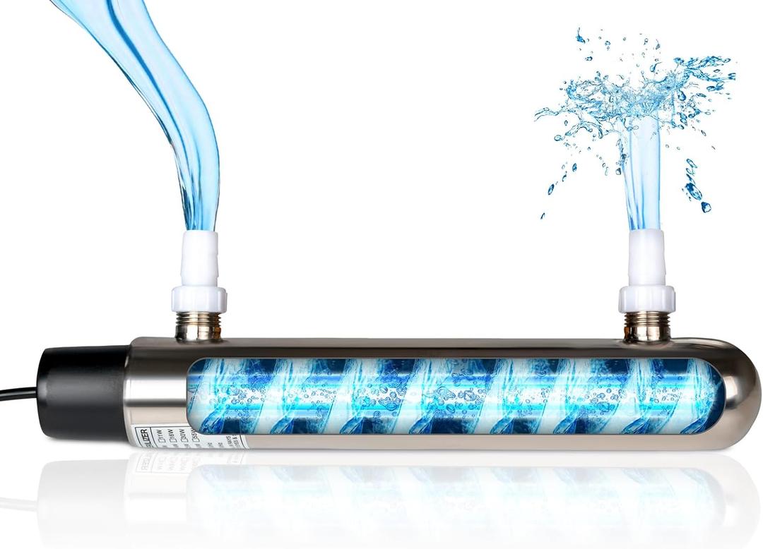12W Inline Aquarium UV Light Clarifier for Koi Pond Small Pool Filter Cold Plunge UVC Light Stainless Steel Ultraviolet Green Killing Machine Fish Tank Algae Control