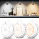 YiaMia Motion Sensor Under Cabinet Lights - 2 Pack, Indoor Smart Sensor Night Light, 3 × AA Battery Operated Wireless Stair Light, Dimmable Puck Lights Suitable for Kitchens, Wardrobes, Hallway