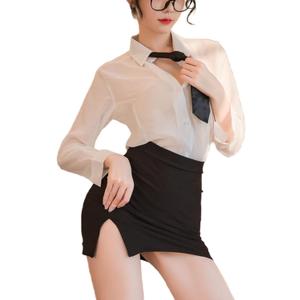BIGFOX Women's Sexy Secretary Lingerie, OL Uniform Shirt and Bodycon Hip Skirt Teacher Cosplay Outfit Set for Nightclub, Rave, One Size