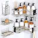 YASONIC Shower Caddy Corner, 5-Pack Shower Caddy Organizer with 4 Removable Hooks and Soap Holder, Rustproof Shower Shelves for No Drilling Large Shower Organizer Corner - Silver (5pack)