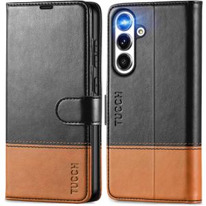TUCCH Wallet Case for Galaxy S25 Plus 5G, Magnetic PU Leather Stand [RFID Blocking] Card Slot Folio Protective Cover with TPU Shockproof Inner Shell Compatible with Galaxy S25 Plus 6.7", Black & Brown