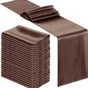 Bencailor 24 Pcs Brown Satin Table Runner Bulk 12 x 108 Inches Long Table Runners Bright Smooth Fabric Tablecloth for Wedding Banquet Birthday Spring Graduation Party Decorations