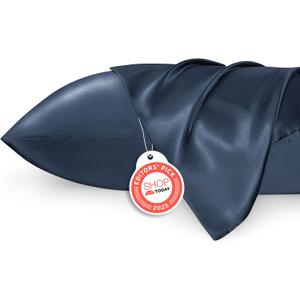 Bedsure Satin Pillowcases, Similar to Silk Pillow Cases Queen Size Set of 2, Pillow Case for Sleeping Women with Envelope Closure, Gifts for Women Men, Blue, 20x30 Inches, 2pcs