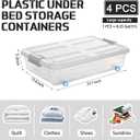 Beeveer 4 Plastic Under Bed Storage Containers, 23.7 x 15.8 x 5.2, White