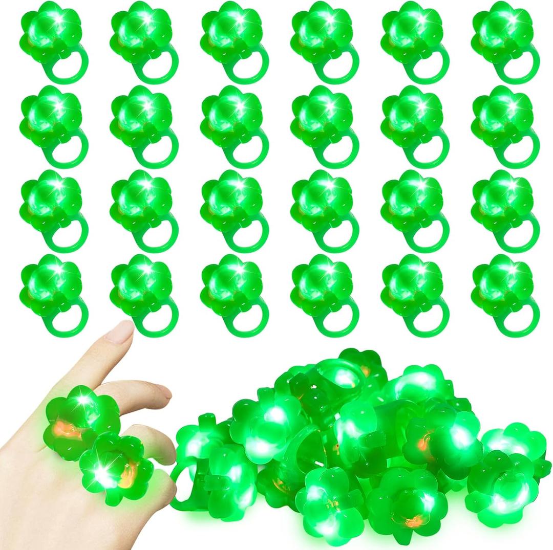 30 Pack Shamrock LED Light Ring St. Patrick's Day Green Four Leaf Clover LED Light Up Ring st patricks day Party Rings Accessories