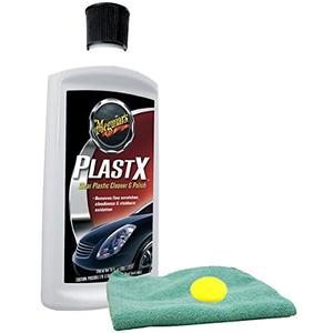 Meguiar's PlastX Clear Plastic Cleaner & Polish (10 oz) Bundle with Microfiber Cloth & Foam Pad (3 Items)