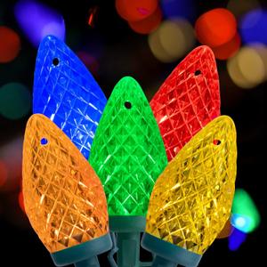 C9 Christmas String Lights Multicolor, 66ft 100 LED Faceted Christmas Lights on Green Wire, Plug-in Large Bulb Strawberry String Lights for House Roof Roofline Christmas Tree Party Outdoor