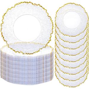20pcs Clear and Gold Charger Plates Bulk 13inch Plastic Chargers for Dinner Plate Disposable Charger Plates Table Chargers for Wedding,Afternoon Tea,Spring,Mother's Day,Valentine's Day,Easter,Business