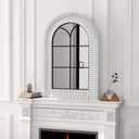 Arched Window Wall Mirrors with Grids, White Farmhouse Wooden Arch Mirror for Dresser, Bedroom, Stairways, Entryway and Living Rooms Decorative