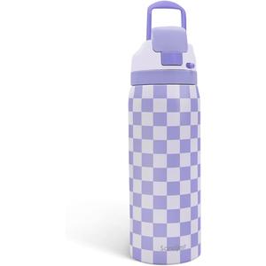 Checkered Insulated Stainless Steel Water Bottle with Straw for Sports and Travel, 32oz, Gifts for Women Girls Friends Teens Birthday Christmas (Purple)