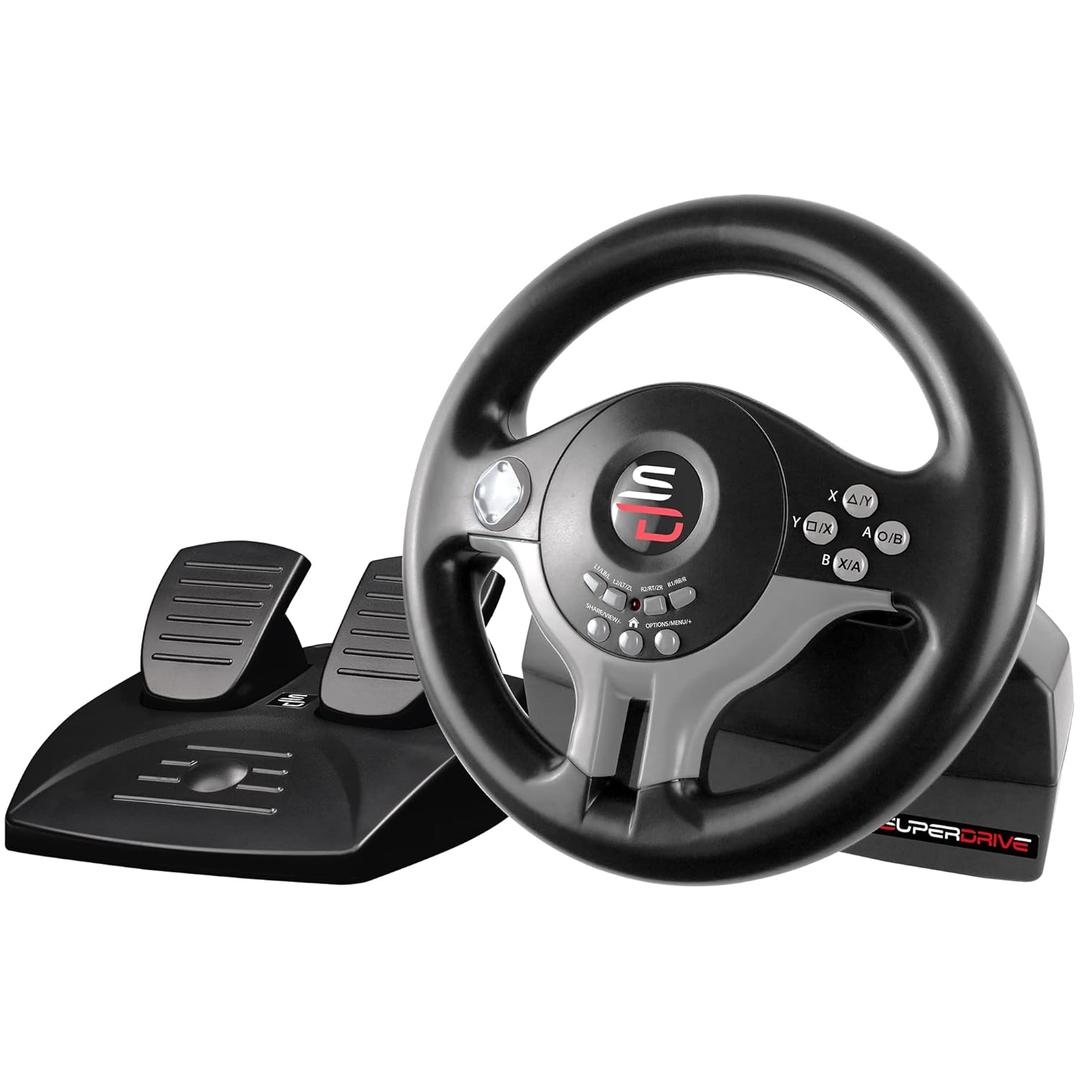SUBSONIC - Superdrive SV250 Steering Wheel. Racing Wheel with pedals and Gearshift Paddles - 22 cm Diameter, 180 Roation Angle - For Nintendo Switch 2 - Switch - PS4 - Xbox Series X/S, Xbox One & PC