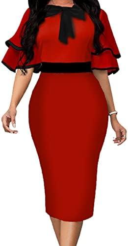 Xinlees Women's Bodycon Pencil Dress Sexy Short Ruffles Sleeve Clubwear Basic Fitted Outfits Casual Midi Dresses M
