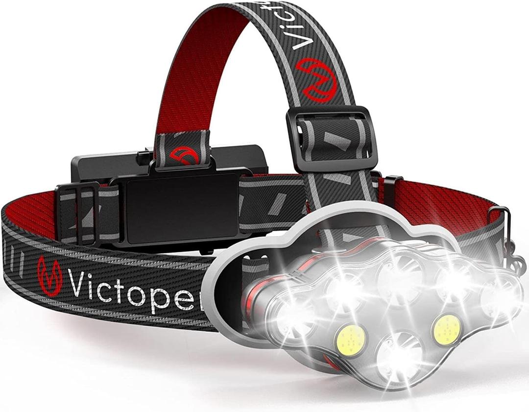 Victoper Rechargeable Headlamp, 8 LED High Lumen Super Bright Headlights with Red Light, USB Waterproof Head Flashlight, 8 Mode Head Lamp for Outdoor Running Fishing Working Camping Gear (1 Pack)