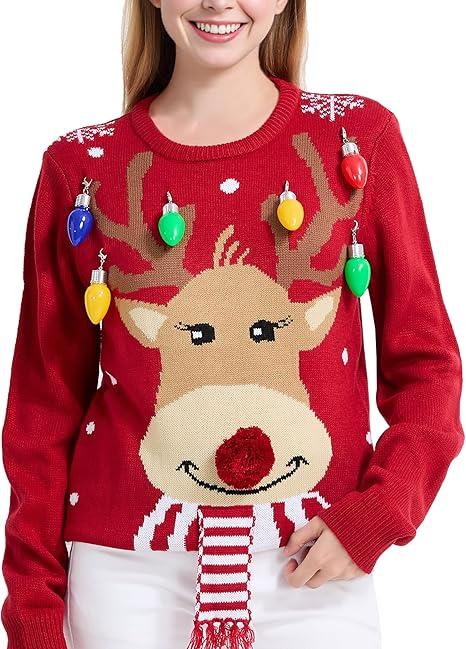 Women's Christmas Reindeer Traditional Knitted Holiday Ugly Sweater Girl Pullover Cardigan. Size M.
