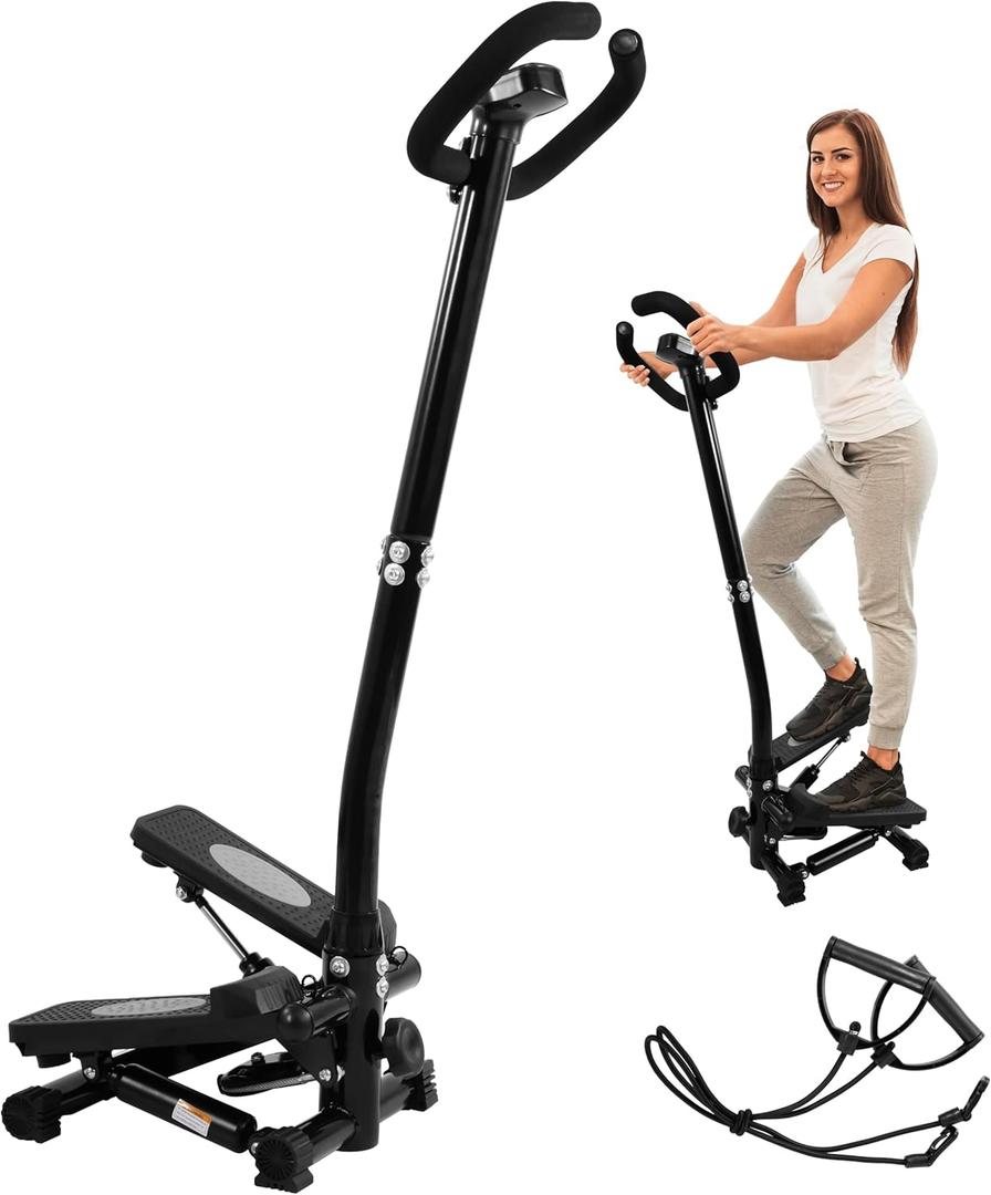 Mini Steppers for Exercise with Handlebar, Stair Stepper with Resistance Bands, Portable Stepper Capable of Full-Body Exercise, Low Noise and Smooth, Multiple Colors