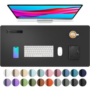 Aothia Leather Desk Pad Protector,Mouse Pad,Office Desk Mat, Non-Slip PU Leather Desk Blotter,Laptop Desk Pad,Waterproof Desk Writing Pad for Office and Home (Black,31.5" x 15.7") (31.5" x 15.7", Black)