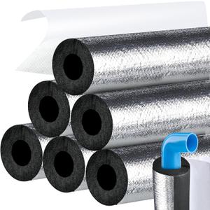 Supkiir 6Pcs Pipe Insulation Foam Tube 1in, Aluminium Foil Self-Adhesive Foam Pipe Wrap, Highly Insulated for Copper Pipe AC Line Outdoor Winter Irrigation RV Plumbing Pipe Sprinkler Spigot
