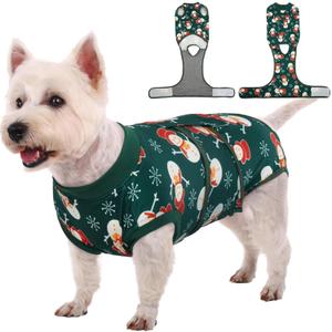 Kuoser Dog Surgery Recovery Suit, Doggie Surgical Bodysuit for Female Male Dogs, Pet Anti Licking Shirt for Spay Neuter Dog Cone Alternative (Small (Back:11.4-13.4'', Weight:7-15 LB), Green)