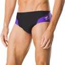 Speedo Men's Poly Mesh Square Leg Swimsuit (34, Black/Purple Spark)