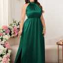 CYCLAMEN Plus Size 0X-4X Satin Halter Neck Dress A-line Maxi Long Dresses Wedding Guest Cocktail Evening Gowns (Green, XXXL)