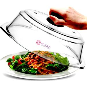 Tall Glass Microwave Splatter Cover | Sturdy clear 100% food safe BPA free glass lid with easy grip silicone handle | Heavy-duty glass for longer life, Dishwasher safe for easy cleaning - 10.5in