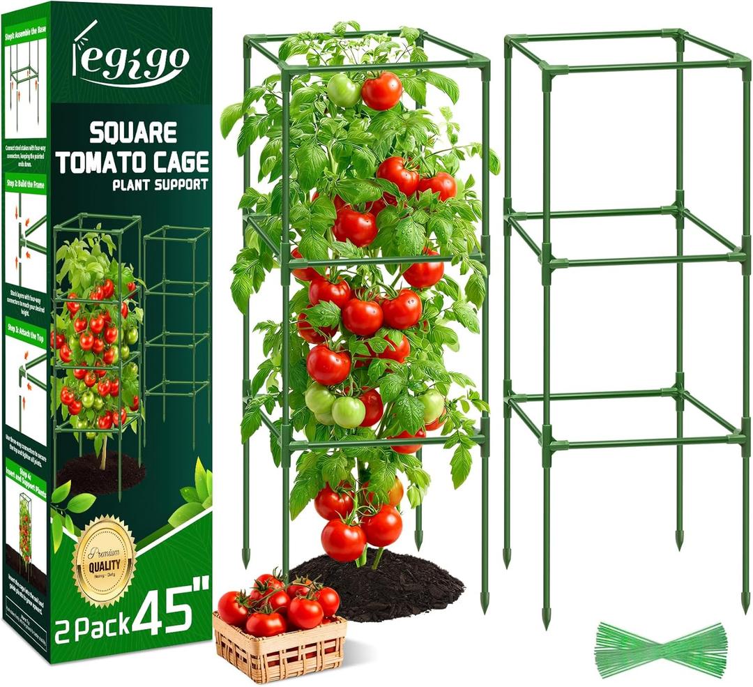 Legigo 2 Pack Square Tomato Cages- 45 Inch Heavy Duty Tomato Trellis for Climbing Plants Outdoor, Tomato Plant Support Stakes Cage Garden Trellis for Garden Raised Garden Bed Cucumbers Vegetables