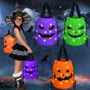Talltalk 3 Pcs Halloween Light up Bucket LED Trick or Treat Drawstring Bags Multipurpose Reusable Pumpkin Candy Goodies Bucket for Kids Halloween Supplies Favors(Orange,Green, Purple)