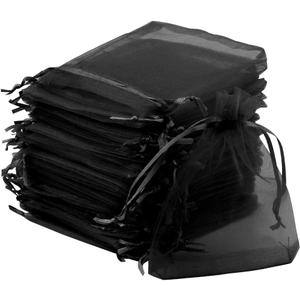 Tojwi 50pcs Organza Bags 3.54''x4.33''(9x11cm) Satin Drawstring Organza Pouch Wedding Party Favor Gift Bag Jewelry Watch Bags -Black