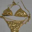 Women's Metallic Shiny Bathing Suit High Waisted Triangle Tie Side Swimsuit Bikini Set XXL, Gold