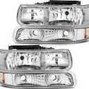 Headlight Assembly For Chevrolet Silverado 1500 1999-2002/For Chevrolet Silverado 2500 1999-2002 Chrome Housing Amber Reflector Clear Lens Driver and Passenger Side Headlamp