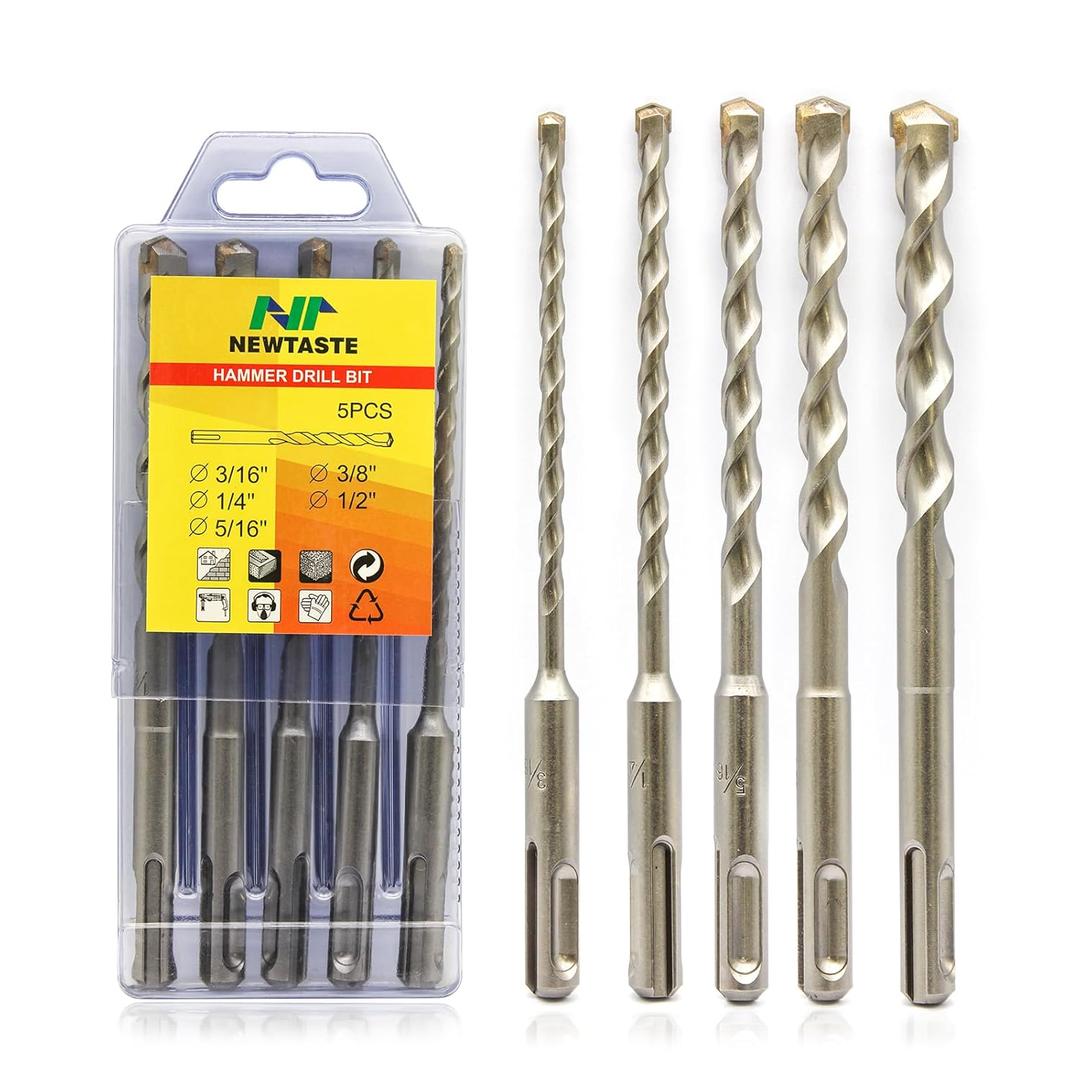 5PCS SDS Plus Rotary Hammer Drill Bit Set, Carbide Tipped for Stone, Brick, Marble, Concrete, Masonry Drill Bit with Storage Box(Size 3/16", 1/4", 5/16", 3/8", 1/2")